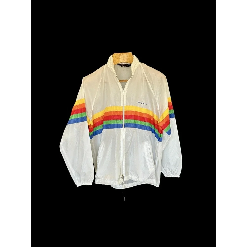Sherry Rainbow Bermuda‎ Star Rain Jacket Vintage Miami Florida Large